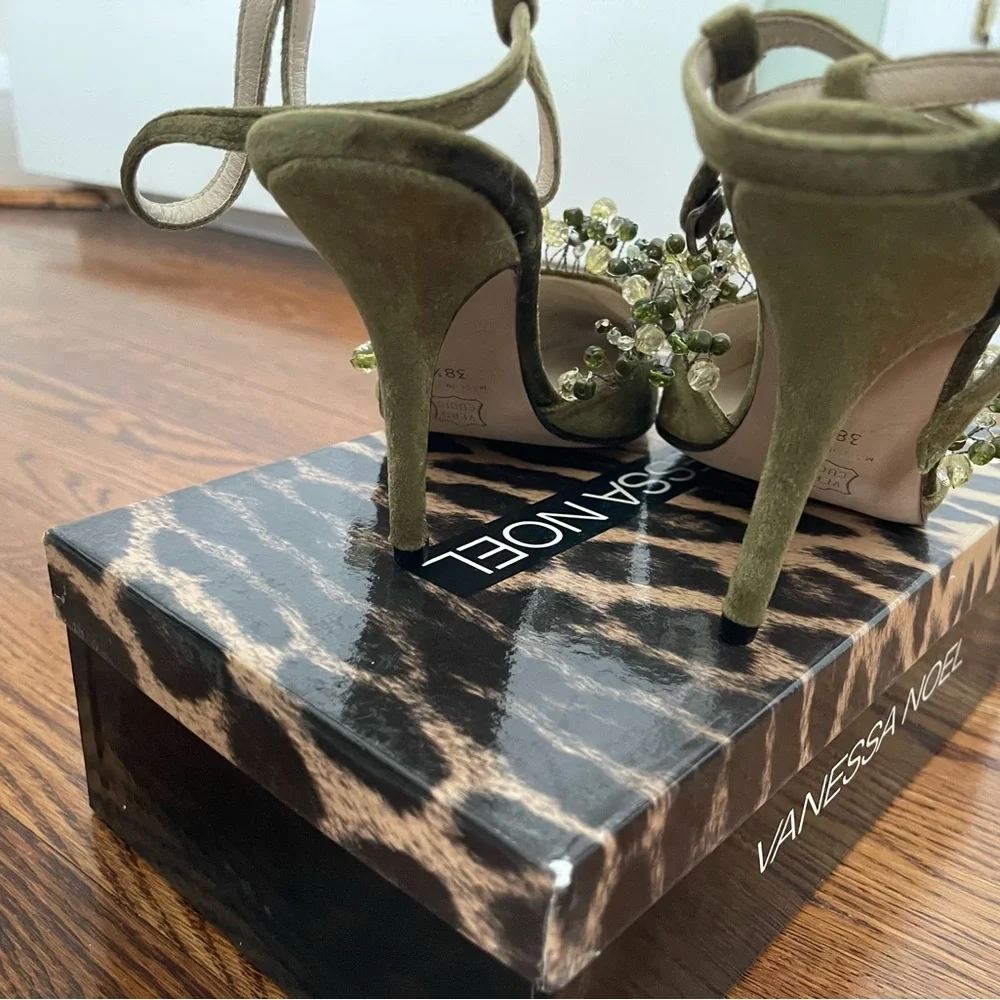 Vanessa Noel Green Crystal Embellished Slingback Heels - Picture 5 of 10